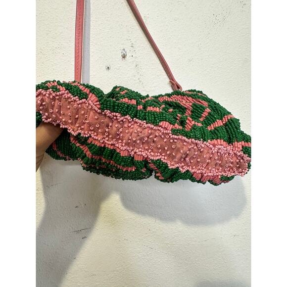 STAUD Pink Green Swirl Psychedelic Beaded Patterned Bean Convertible Bag Purse - Picture 6 of 11